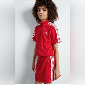 Adidas Firebird Red Athletic Sheath Dress Trendy Short Raglan